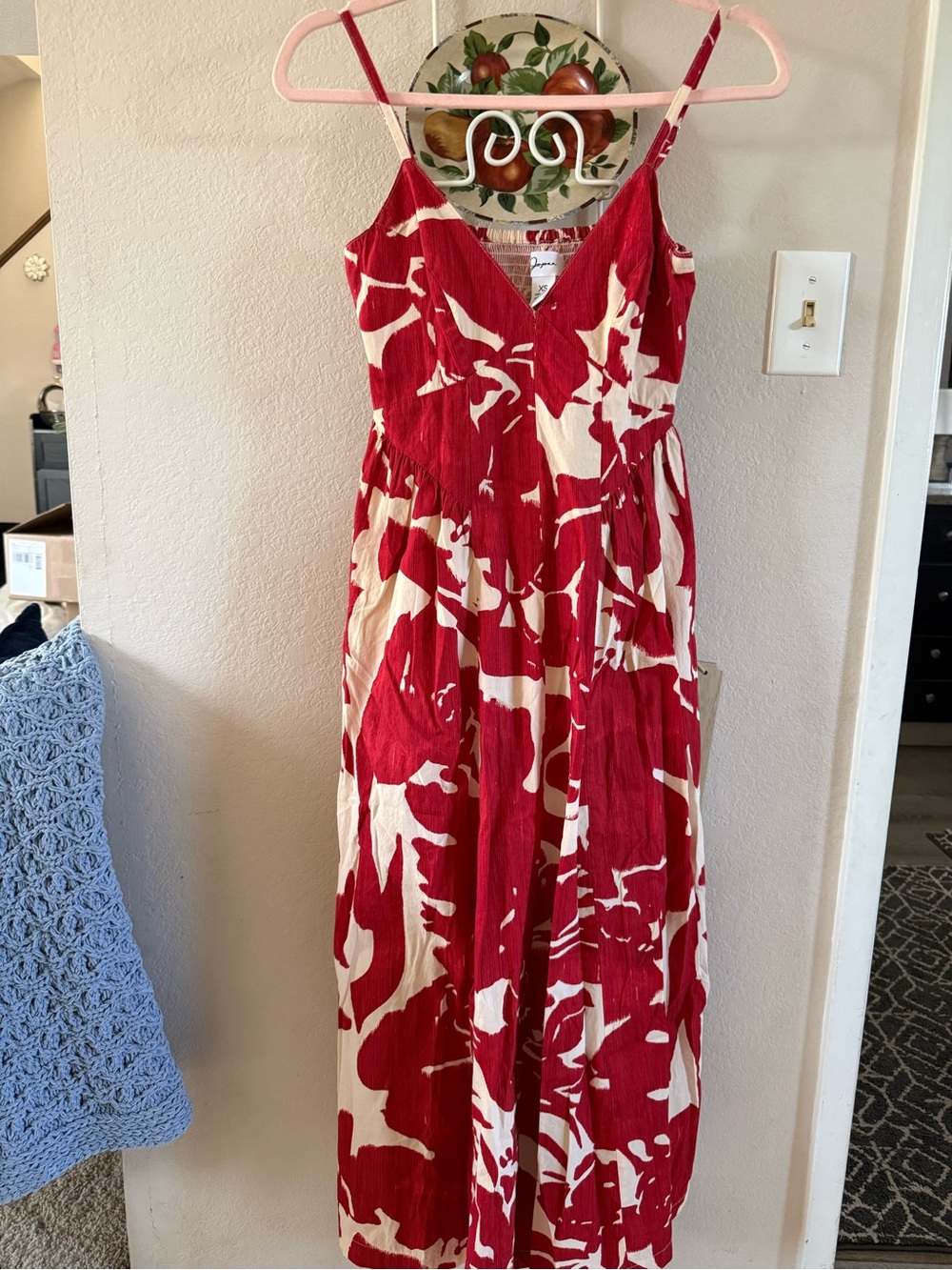 Red & Cream Printed Spaghetti-Strap Maxi Dress